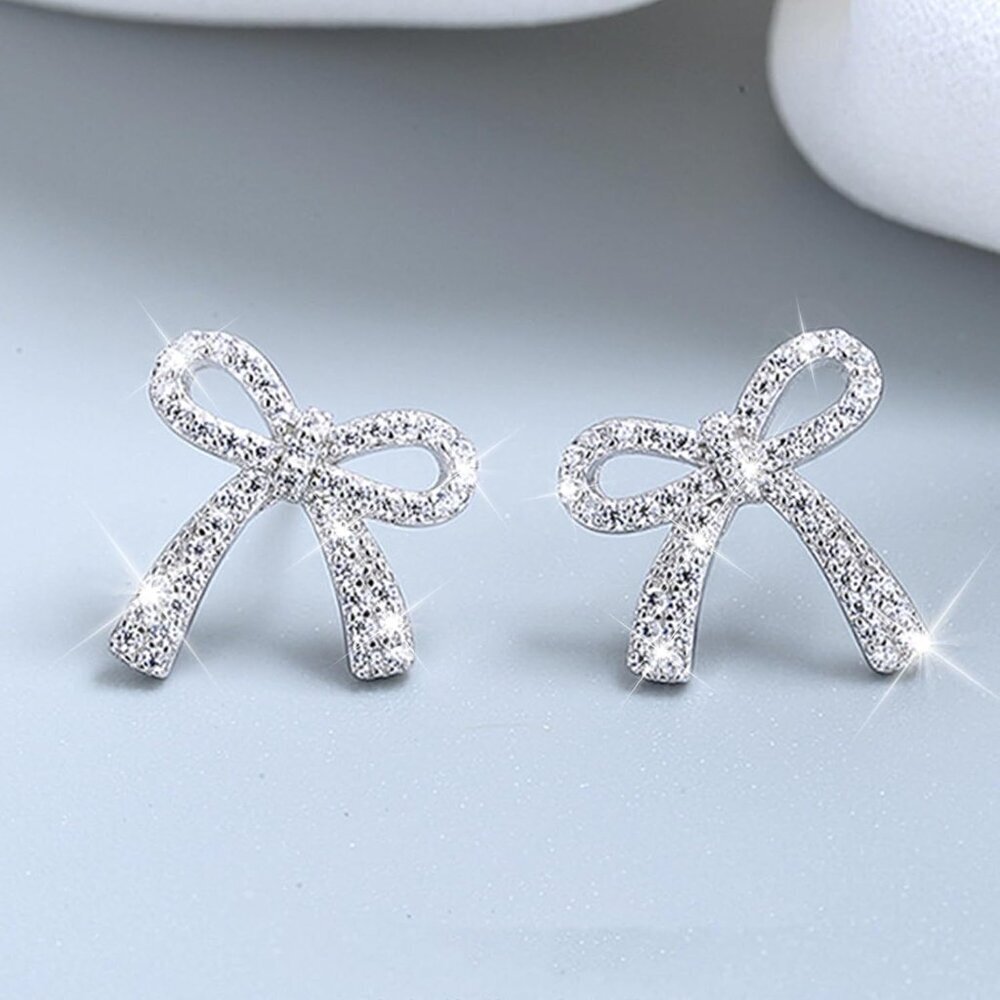 Bow Earrings for Women Trendy Sparkly Rhinestone Chain Tassel Earrings Bow Pearl - Picture 4 of 7